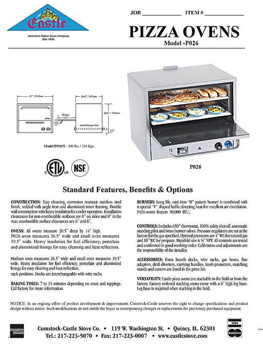 Comstock-Castle PO26 31" Countertop Gas Deck/Pizza Oven, Single Deck, Stainless Steel - Bakery Wholesalers