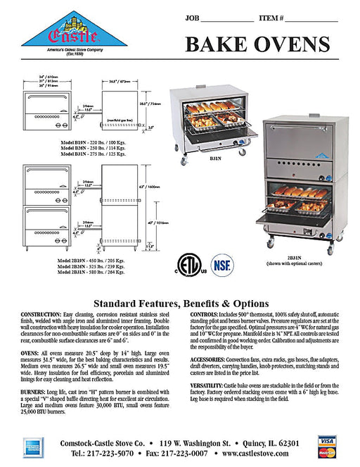 Comstock-Castle B19N 19" Restaurant-Type Gas Oven, Single Deck, Stainless Steel - Bakery Wholesalers