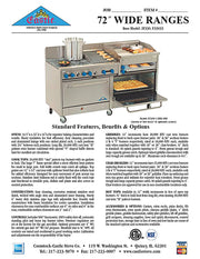 Comstock-Castle 2F330-3RB-36B 72" Gas Restaurant Range, 4 Open Burners, 36" Radiant Broiler, 36" Charbroiler, 2 Standard Ovens, Stainless Steel Front, 195,000 BTU - Bakery Wholesalers