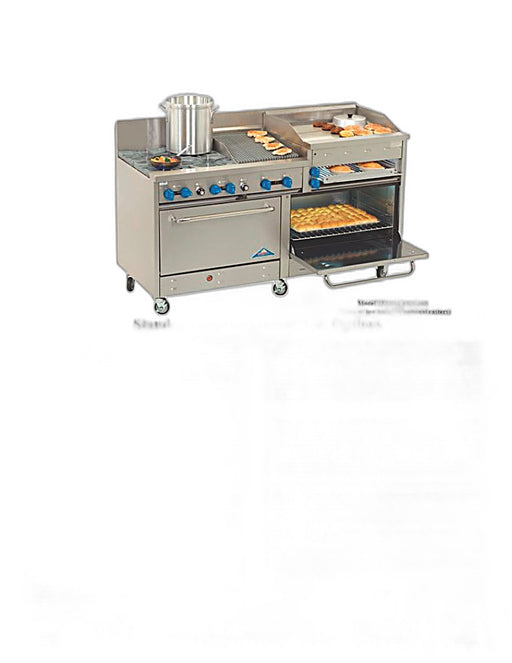 Comstock-Castle 2F330-2RB 72" Gas Restaurant Range, 8 Open Burners, 24" Radiant Broiler, 2 Standard Ovens, Stainless Steel Front, 302,000 BTU - Bakery Wholesalers