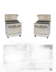 Comstock-Castle 2FSU330 72" Gas Step-Up Restaurant Range, 12 Step-Up Open Burners, 2 Standard Ovens, Stainless Steel Front, 358,000 BTU - Bakery Wholesalers