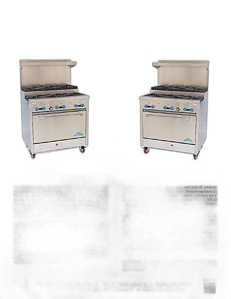 Comstock-Castle 2FSU330 72" Gas Step-Up Restaurant Range, 12 Step-Up Open Burners, 2 Standard Ovens, Stainless Steel Front, 358,000 BTU - Bakery Wholesalers