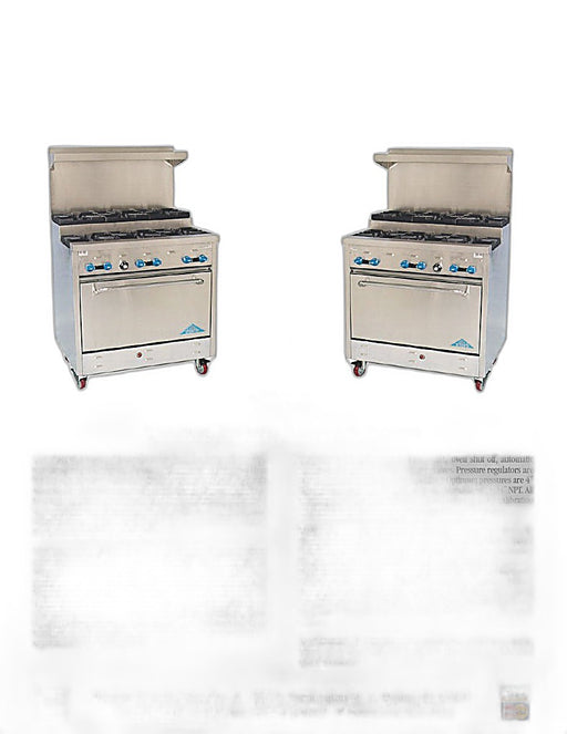 Comstock-Castle 2FSU330 72" Gas Step-Up Restaurant Range, 12 Step-Up Open Burners, 2 Standard Ovens, Stainless Steel Front, 358,000 BTU - Bakery Wholesalers