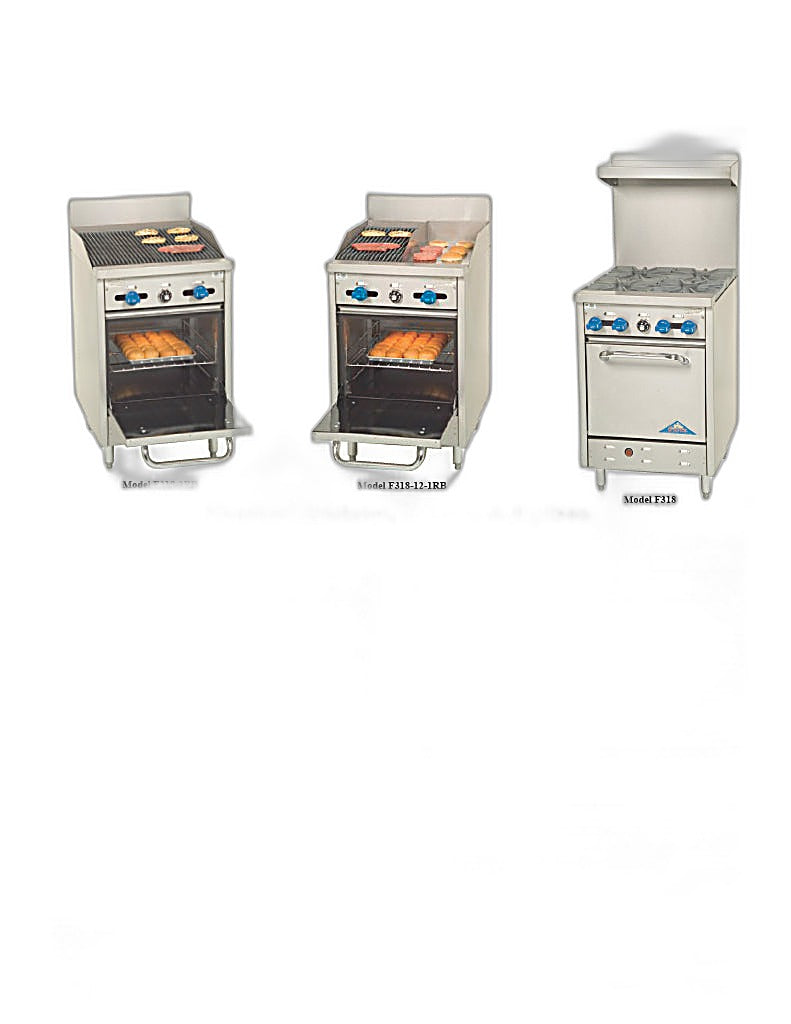 Comstock-Castle F318-12 24" Gas Restaurant Range, 2 Open Burners, 12" Griddle, Single Standard Oven, Stainless Steel Front, 93,000 BTU - Bakery Wholesalers