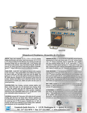 Comstock-Castle F3218-18-1.5RB 48" Gas Restaurant Range, 2 Open Burners, 18" Griddle, 18" Radiant Broiler, 2 Standard Ovens, Stainless Steel Front, 178,000 BTU - Bakery Wholesalers