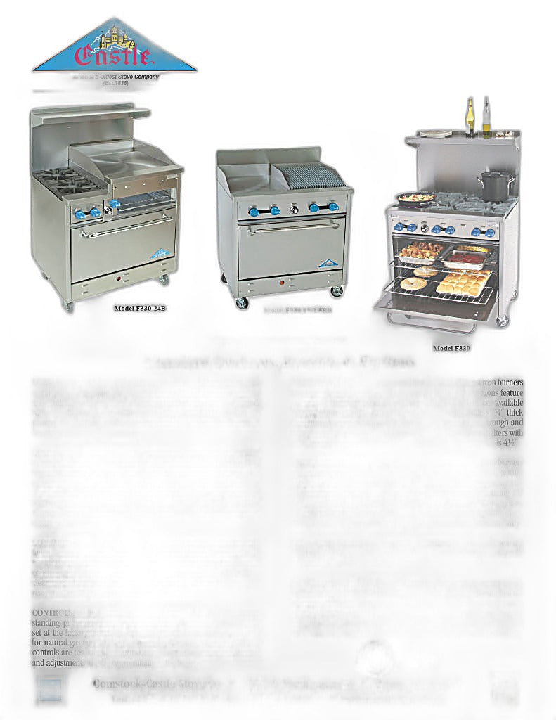 Comstock-Castle F33 36" Gas Restaurant Range, 6 Open Burners, Cabinet Base, Stainless Steel Front, 144,000 BTU - Bakery Wholesalers