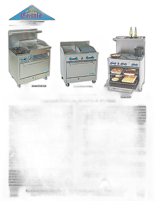 Comstock-Castle F33 36" Gas Restaurant Range, 6 Open Burners, Cabinet Base, Stainless Steel Front, 144,000 BTU - Bakery Wholesalers