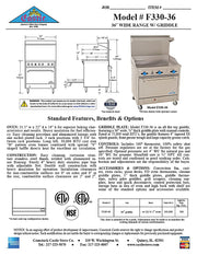 Comstock-Castle F330-36 36" Gas Restaurant Range, 36" Manual Griddle, Single Standard Oven, Stainless Steel Front, 102,000 BTU - Bakery Wholesalers