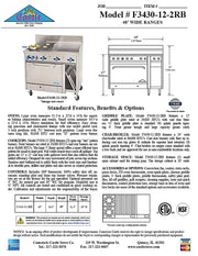 Comstock-Castle F3430-12-2RB 48" Gas Restaurant Range, 2 Open Burners, 12" Griddle, 24" Charbroiler, Single Standard Oven, Stainless Steel Front, 148,000 BTU - Bakery Wholesalers