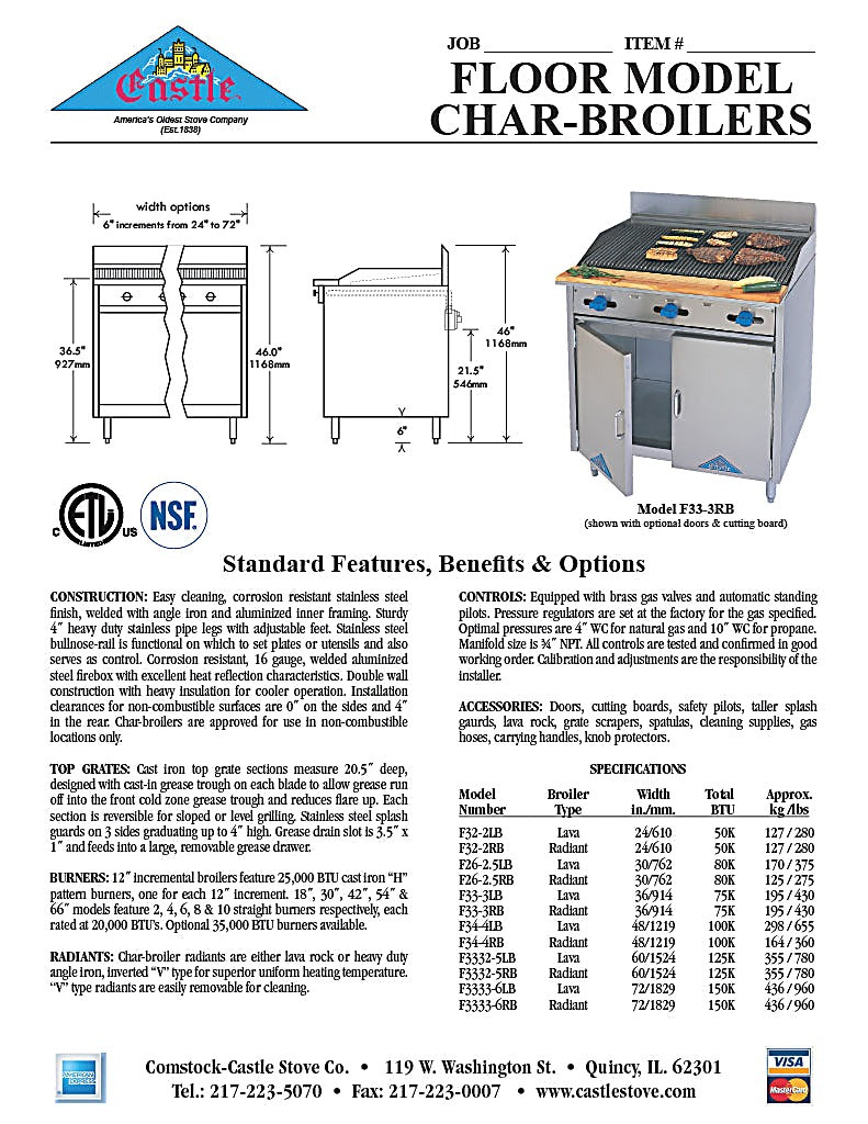 Comstock-Castle F34-4RB 48" Gas Restaurant Range, Radiant Broiler, Cabinet Base, Stainless Steel Front, 100,000 BTU - Bakery Wholesalers