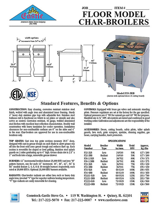 Comstock-Castle F34-4RB 48" Gas Restaurant Range, Radiant Broiler, Cabinet Base, Stainless Steel Front, 100,000 BTU - Bakery Wholesalers