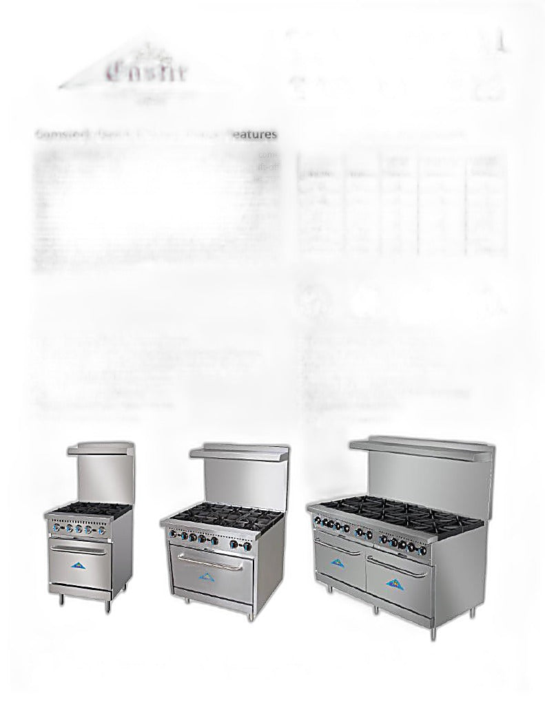Comstock-Castle R4 24" Gas Restaurant Range, 4 Open Burners, Double Standard Oven, Stainless Steel Front, 150,000 BTU - Bakery Wholesalers