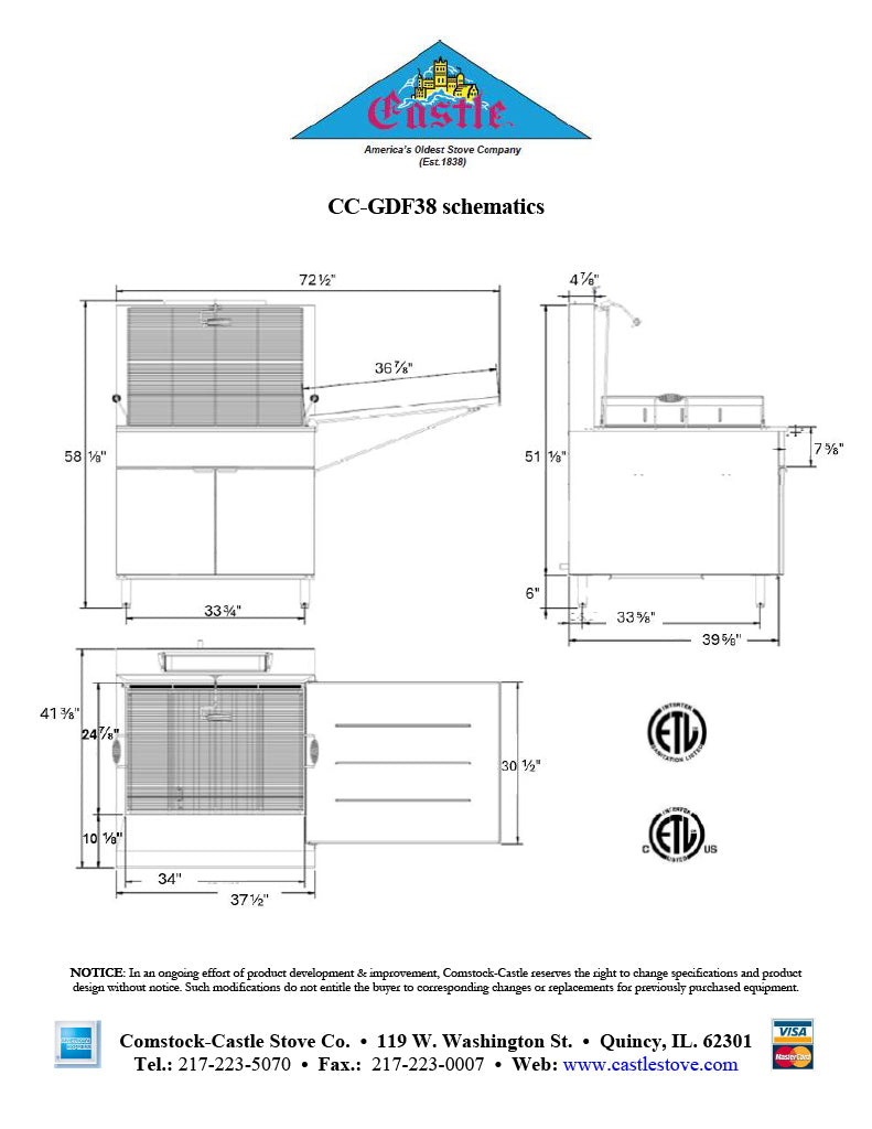 Comstock-Castle CC-GDF38 38" Gas Floor Model Donut Fryer, 34" x 24" Fry Pot, 220 lb. Fat Capacity, Thermostatic Controls, Stainless Steel Front, 150,000 BTU - Bakery Wholesalers