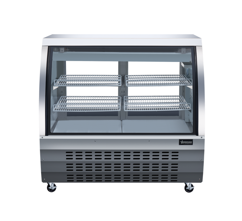 Omcan 47″ Floor Refrigerated Display Case – 18 Cu. Ft. (508L), Two-Shelf Stainless Steel Bakery & Merchandising Display Cooler