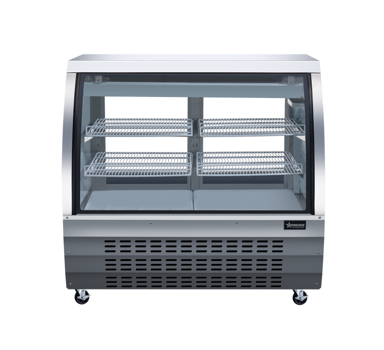 Omcan 47″ Floor Refrigerated Display Case – 18 Cu. Ft. (508L), Two-Shelf Stainless Steel Bakery & Merchandising Display Cooler
