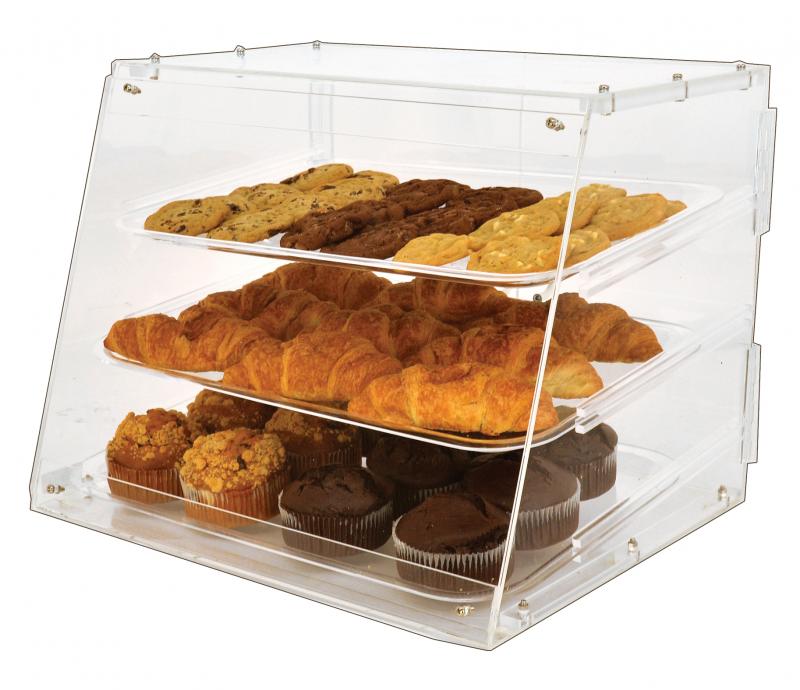 Omcan Acrylic Display Case with 3 Trays – Clear Countertop Bakery & Pastry Display Case