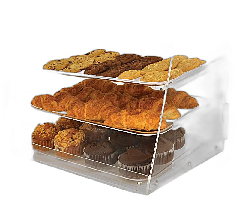 Omcan Acrylic Display Case with 3 Trays – Clear Countertop Bakery & Pastry Display Case
