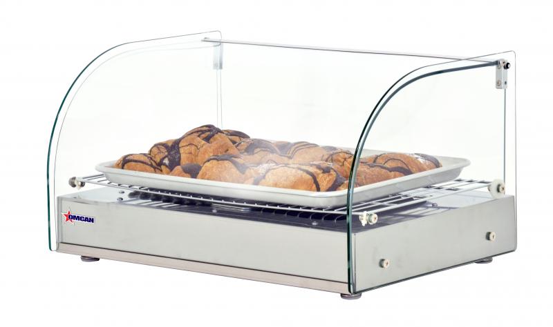 Omcan 22″ Countertop Display Warmer with Curved Glass Front – Single-Shelf Full-Service Heated Merchandiser Display Case with Rear Hinged Door