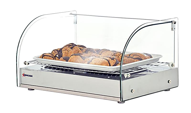 Omcan 22″ Countertop Display Warmer with Curved Glass Front – Single-Shelf Full-Service Heated Merchandiser Display Case with Rear Hinged Door