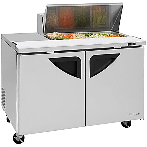Turbo Air Super Deluxe TST-48SD-08S-N-LW 48" 2 Door Refrigerated Sandwich Prep Table with Left Work Station - Donut-Equipment.com