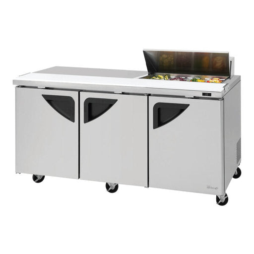 Turbo Air Super Deluxe TST-72SD-08S-N-LW 72" 3 Door Refrigerated Sandwich Prep Table with Left Work Station - Donut-Equipment.com