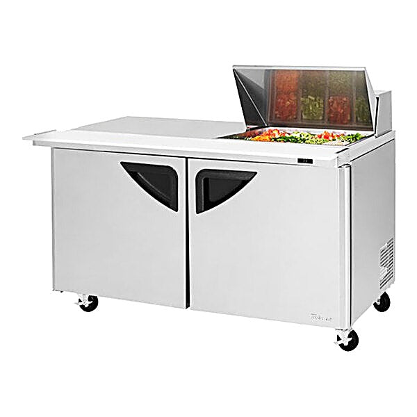 Turbo Air Super Deluxe TST-60SD-12M-N-LW 60" 2 Door Mega Top Refrigerated Sandwich Prep Table with Left Work Station - Donut-Equipment.com