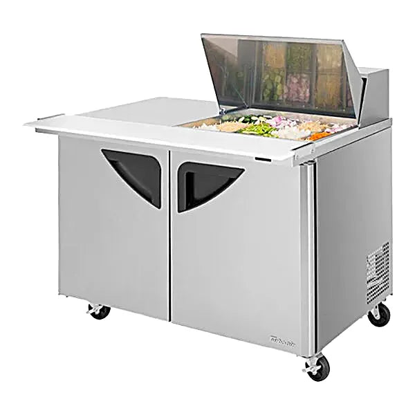 Turbo Air Super Deluxe TST-48SD-12M-N-LW 48" 2 Door Mega Top Refrigerated Sandwich Prep Table with Left Work Station - Donut-Equipment.com