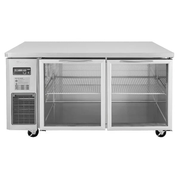 Turbo Air JUR-60-G-N J Series 60" Glass Door Undercounter Refrigerator w/ 2 Sections & Side Mounted Compressor - Bakery Wholesalers