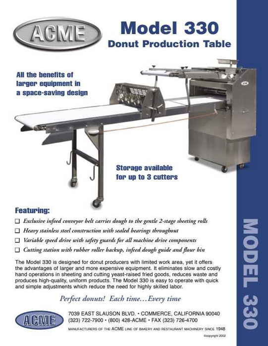ACME 330DD Laminadora de producción de donuts (120 V) Producción de derecha a izquierda Producción 96"