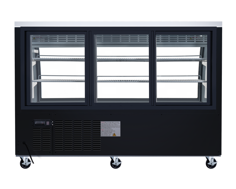 Omcan 64″ Floor Refrigerated Display Case – 22 Cu. Ft. (620L), Two-Shelf Black Bakery & Merchandising Display Cooler