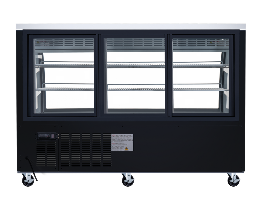 Omcan 64″ Floor Refrigerated Display Case – 22 Cu. Ft. (620L), Two-Shelf Black Bakery & Merchandising Display Cooler