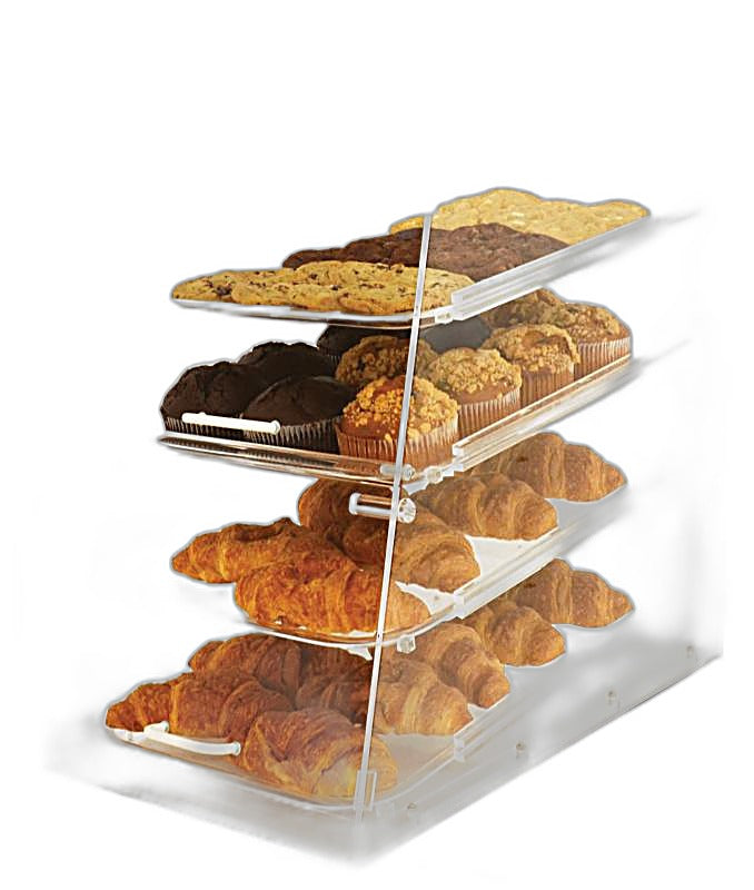 Omcan Acrylic Display Case with 4 Trays – Clear Countertop Bakery & Pastry Display Case