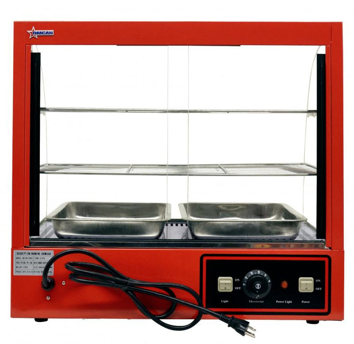 Omcan 26″ Countertop Display Warmer with Curved Glass Front – 2-Shelf Full-Service Heated Merchandiser Display Case, 1.2 kW