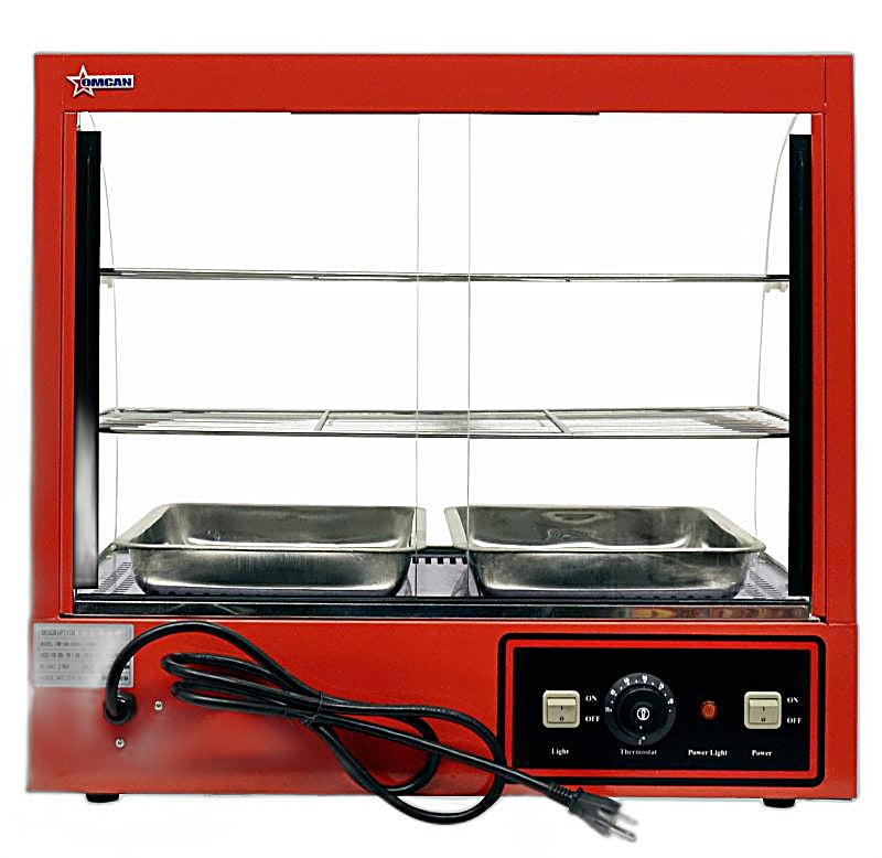 Omcan 26″ Countertop Display Warmer with Curved Glass Front – 2-Shelf Full-Service Heated Merchandiser Display Case, 1.2 kW