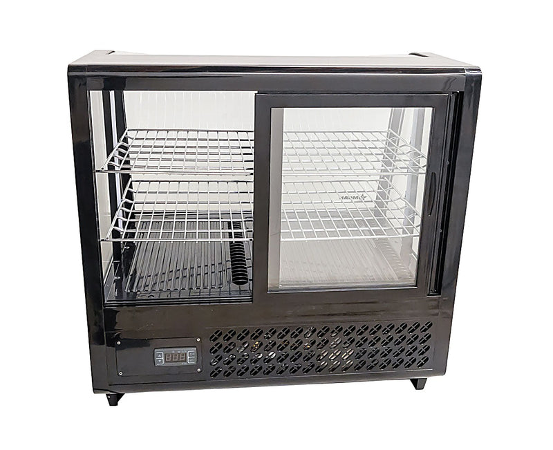 Omcan 27″ Countertop Refrigerated Display Case – 3.5 Cu. Ft. (100L), Two-Shelf Black Bakery & Merchandising Display Cooler
