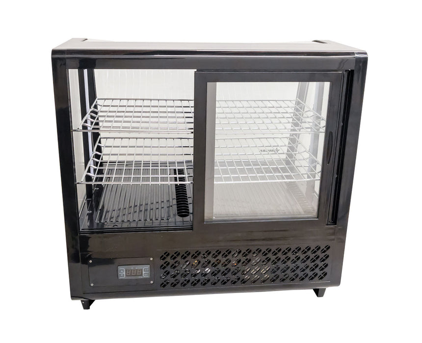 Omcan 27″ Countertop Refrigerated Display Case – 3.5 Cu. Ft. (100L), Two-Shelf Black Bakery & Merchandising Display Cooler