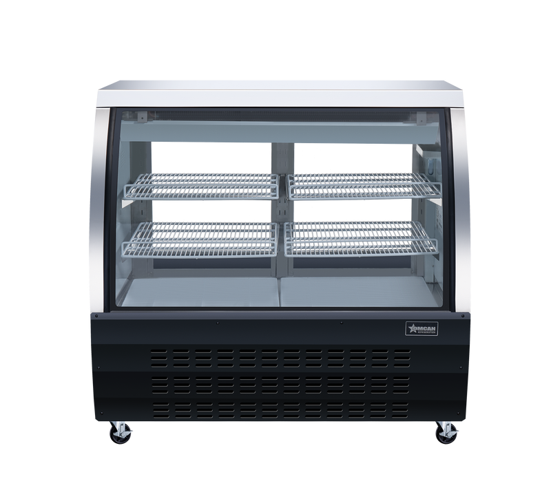 Omcan 47″ Floor Refrigerated Display Case – 18 Cu. Ft. (508L), Two-Shelf Black Bakery & Merchandising Display Cooler