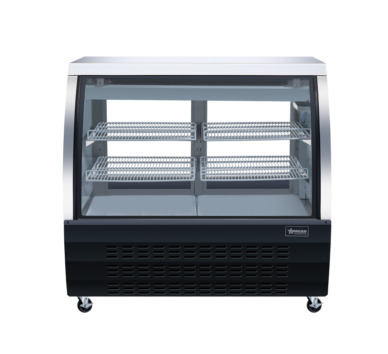 Omcan 47″ Floor Refrigerated Display Case – 18 Cu. Ft. (508L), Two-Shelf Black Bakery & Merchandising Display Cooler
