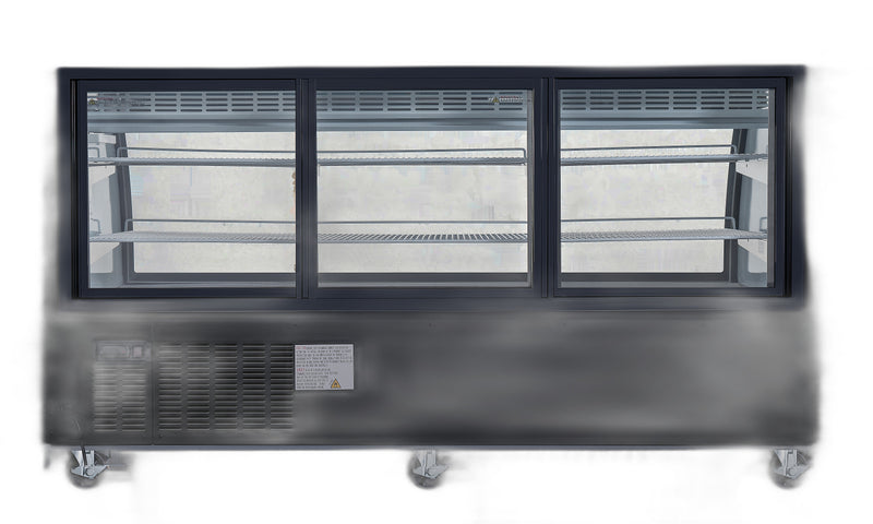 Omcan 82″ Floor Refrigerated Display Case – 32 Cu. Ft. (903L), Two-Shelf Black Bakery & Merchandising Display Cooler