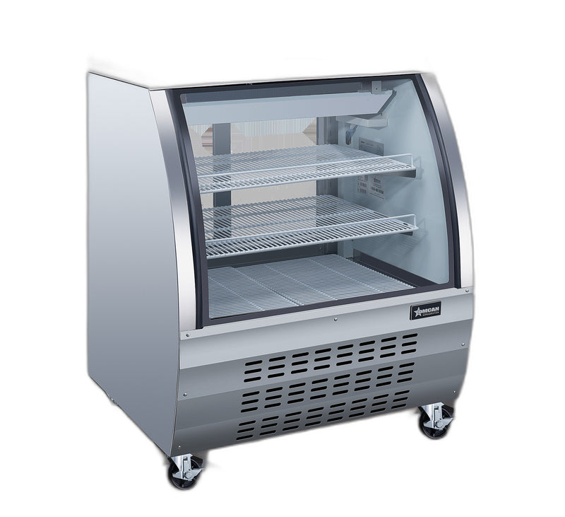 Omcan 36″ Floor Refrigerated Display Case – 11.6 Cu. Ft. (328L), Two-Shelf Stainless Steel Bakery & Merchandising Display Cooler