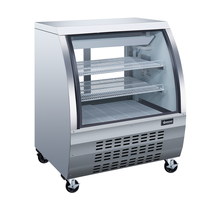 Omcan 36″ Floor Refrigerated Display Case – 11.6 Cu. Ft. (328L), Two-Shelf Stainless Steel Bakery & Merchandising Display Cooler