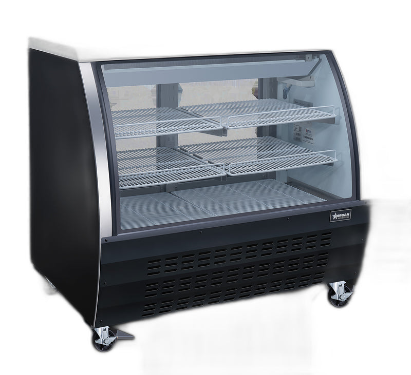 Omcan 47″ Floor Refrigerated Display Case – 18 Cu. Ft. (508L), Two-Shelf Black Bakery & Merchandising Display Cooler