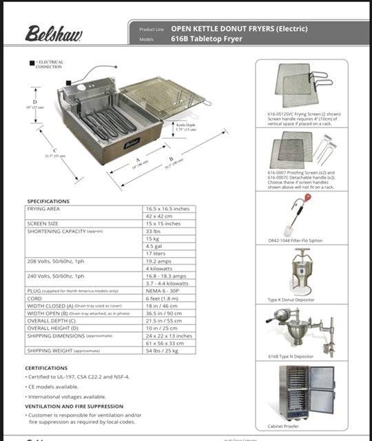 Belshaw 616B Donut Fryer Bakery Wholesalers