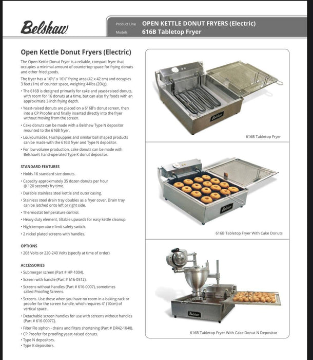 Belshaw 616B Donut Fryer Bakery Wholesalers