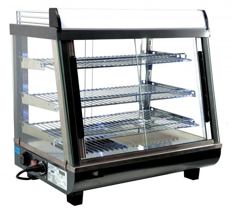 Omcan 26″ Countertop Display Warmer – 3.3 Cu. Ft. (96L), 3-Shelf Self-Service & Full-Service Heated Merchandiser Display Case with Sliding Front & Rear Doors