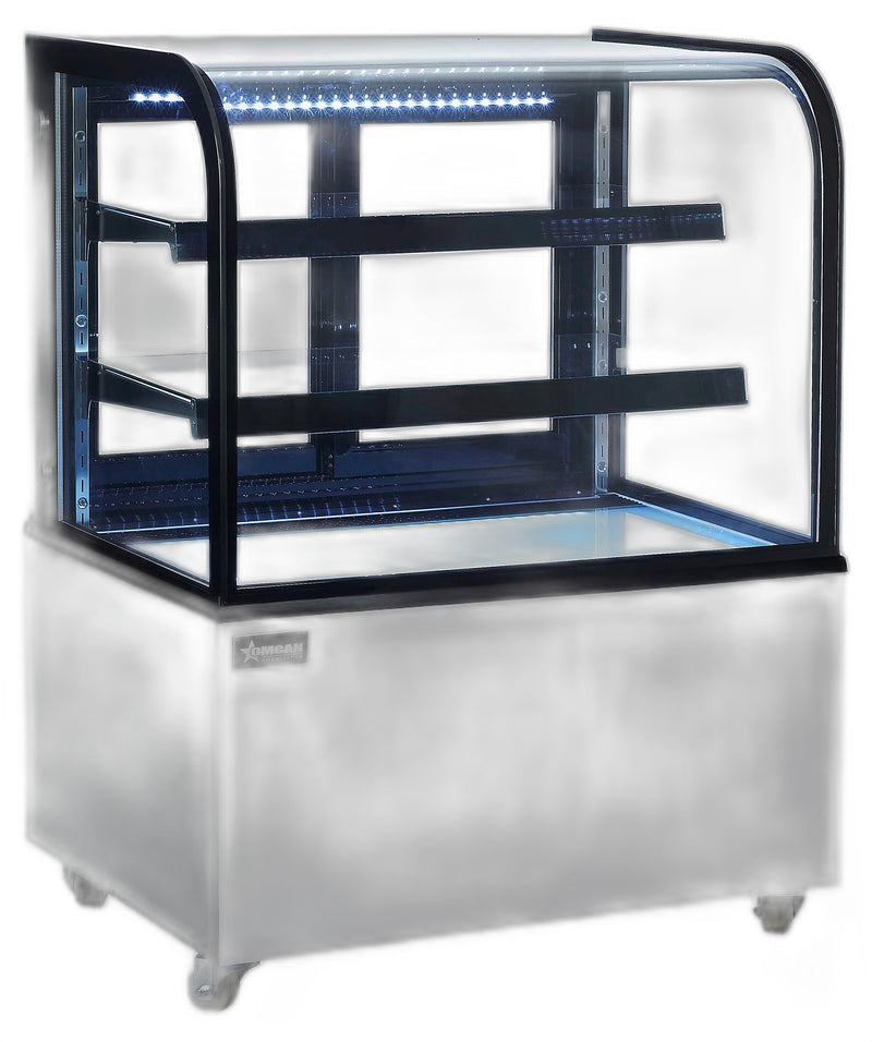 Omcan 36" Dry Bakery & Pastry Merchandiser Display Case with 2 Shelves with Curved Front Glass and Rear Sliding Doors With LED Lighting  – 10.4 Cu. Ft. (295L)