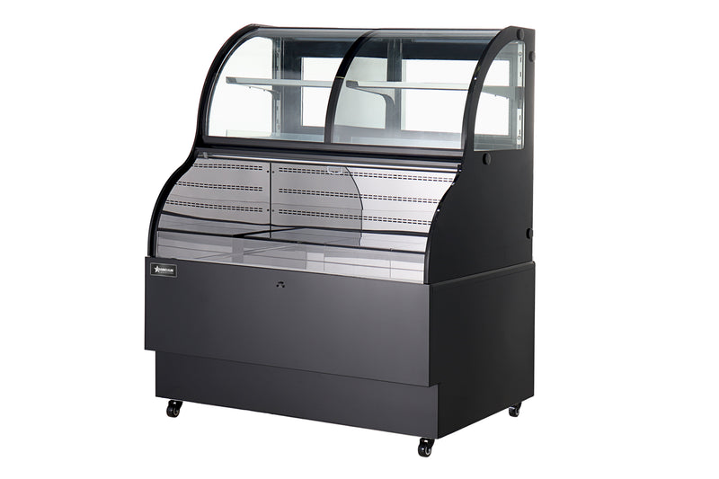 Omcan 48″ Open Refrigerated Floor Display Case – 16.53 Cu. Ft. (468L), One-Shelf Black Dual-Service Merchandising Display Cooler