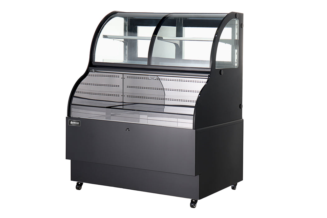 Omcan 48″ Open Refrigerated Floor Display Case – 16.53 Cu. Ft. (468L), One-Shelf Black Dual-Service Merchandising Display Cooler