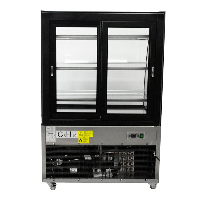 Omcan 36″ Curved Glass Floor Refrigerated Display Showcase – 10.95 Cu. Ft. (310L), Three-Shelf Stainless Steel Bakery & Merchandising Display Cooler