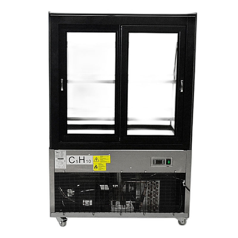 Omcan 36″ Curved Glass Floor Refrigerated Display Showcase – 10.95 Cu. Ft. (310L), Three-Shelf Stainless Steel Bakery & Merchandising Display Cooler